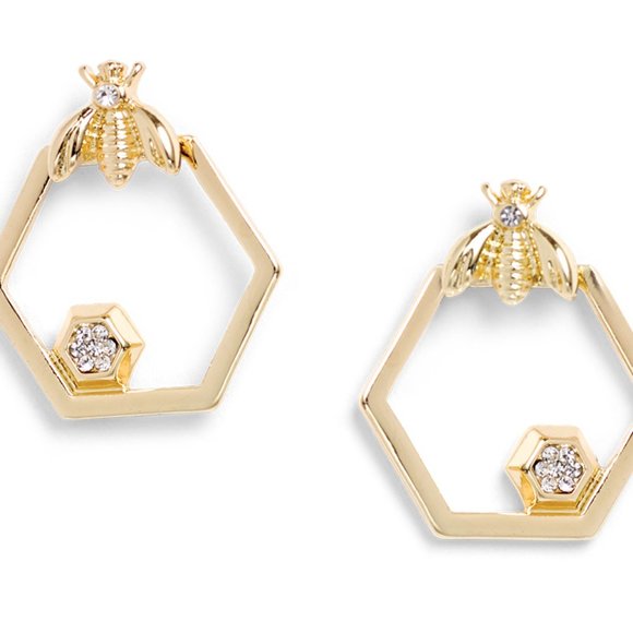 Bumblebee Honeycomb Hexagon Earrings - Picture 2 of 6